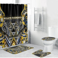 Aotearoa Ngati Raukawa Bathroom Set Maori Tribal Yellow And Navy Paua Shell Pattern DT05 Bathroom Set (4 pcs) Yellow - Polynesian Pride