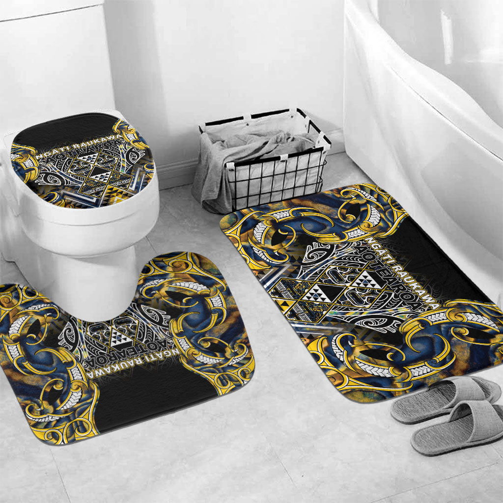 Aotearoa Ngati Raukawa Bathroom Set Maori Tribal Yellow And Navy Paua Shell Pattern DT05 Mat Set Only (3 pcs) One Size Yellow - Polynesian Pride