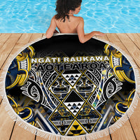 Aotearoa Ngati Raukawa Beach Blanket Maori Tribal Yellow And Navy Paua Shell Pattern DT05 - Polynesian Pride