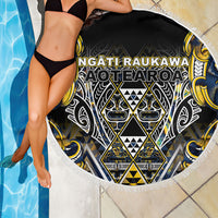 Aotearoa Ngati Raukawa Beach Blanket Maori Tribal Yellow And Navy Paua Shell Pattern DT05 - Polynesian Pride