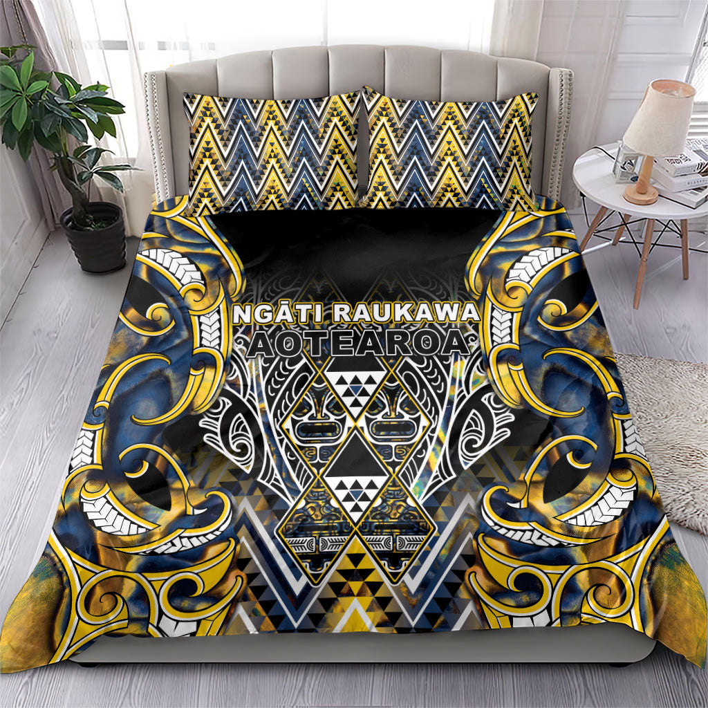 Aotearoa Ngati Raukawa Bedding Set Maori Tribal Yellow And Navy Paua Shell Pattern DT05 - Polynesian Pride