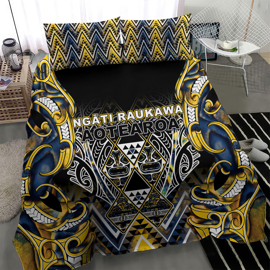 Aotearoa Ngati Raukawa Bedding Set Maori Tribal Yellow And Navy Paua Shell Pattern DT05 - Polynesian Pride