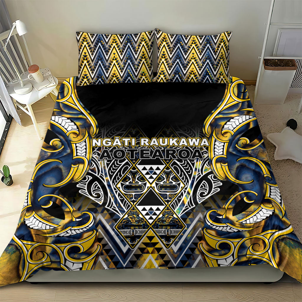 Aotearoa Ngati Raukawa Bedding Set Maori Tribal Yellow And Navy Paua Shell Pattern DT05 - Polynesian Pride