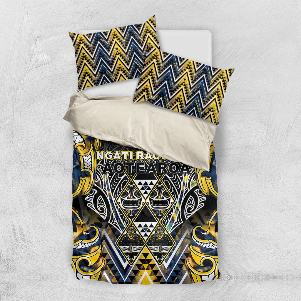 Aotearoa Ngati Raukawa Bedding Set Maori Tribal Yellow And Navy Paua Shell Pattern DT05 US Twin 172cm x 218cm Yellow - Polynesian Pride