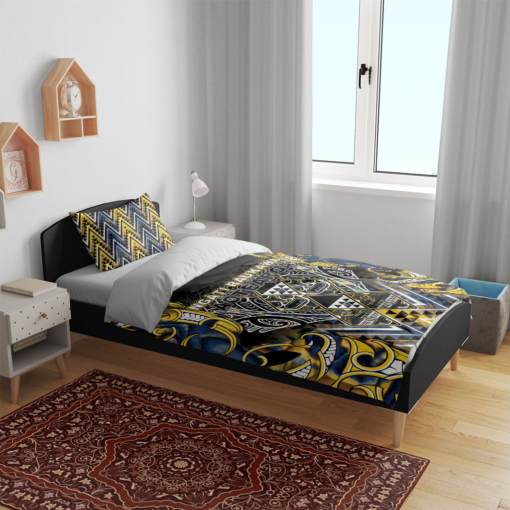 Aotearoa Ngati Raukawa Bedding Set Maori Tribal Yellow And Navy Paua Shell Pattern DT05 - Polynesian Pride