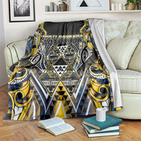 Aotearoa Ngati Raukawa Blanket Maori Tribal Yellow And Navy Paua Shell Pattern DT05 Yellow - Polynesian Pride