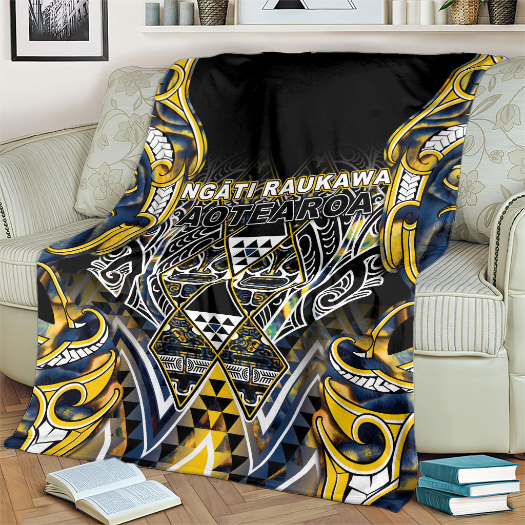 Aotearoa Ngati Raukawa Blanket Maori Tribal Yellow And Navy Paua Shell Pattern DT05 - Polynesian Pride