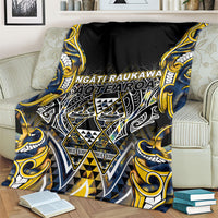 Aotearoa Ngati Raukawa Blanket Maori Tribal Yellow And Navy Paua Shell Pattern DT05 - Polynesian Pride