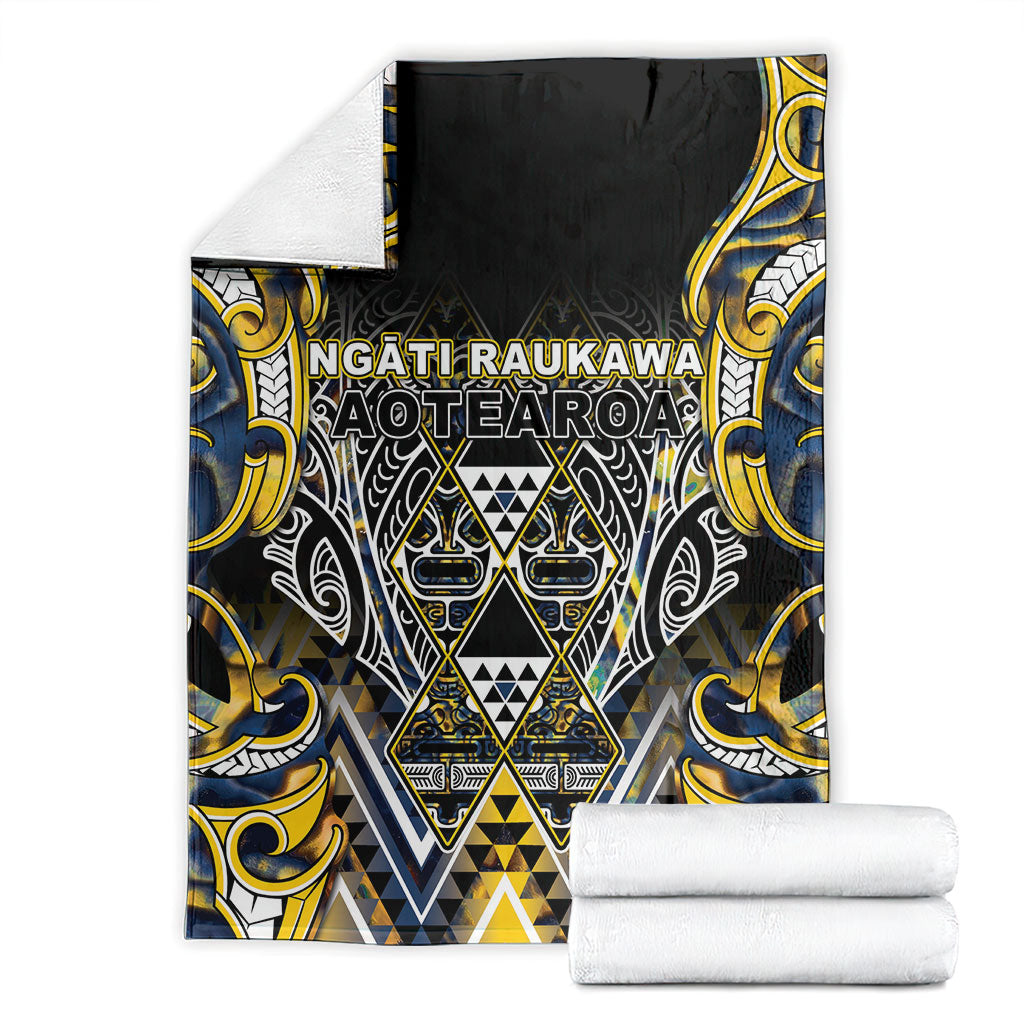 Aotearoa Ngati Raukawa Blanket Maori Tribal Yellow And Navy Paua Shell Pattern DT05 - Polynesian Pride