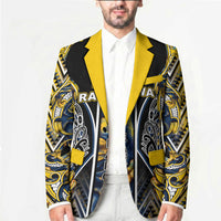 Aotearoa Ngati Raukawa Blazer Maori Tribal Yellow And Navy Paua Shell Pattern DT05 - Polynesian Pride