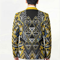 Aotearoa Ngati Raukawa Blazer Maori Tribal Yellow And Navy Paua Shell Pattern DT05 - Polynesian Pride