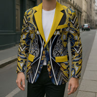 Aotearoa Ngati Raukawa Blazer Maori Tribal Yellow And Navy Paua Shell Pattern DT05 - Polynesian Pride