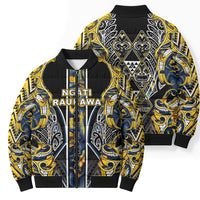 Aotearoa Ngati Raukawa Bomber Puffer Jacket Maori Tribal Yellow And Navy Paua Shell Pattern DT05 - Polynesian Pride