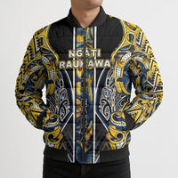Aotearoa Ngati Raukawa Bomber Puffer Jacket Maori Tribal Yellow And Navy Paua Shell Pattern DT05 - Polynesian Pride