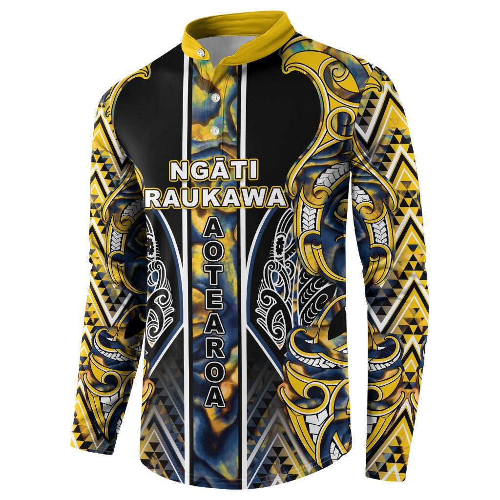 Aotearoa Ngati Raukawa Button Sweatshirt Maori Tribal Yellow And Navy Paua Shell Pattern DT05 - Polynesian Pride