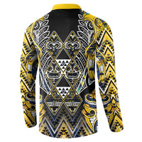 Aotearoa Ngati Raukawa Button Sweatshirt Maori Tribal Yellow And Navy Paua Shell Pattern DT05 - Polynesian Pride