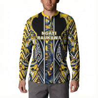 Aotearoa Ngati Raukawa Button Sweatshirt Maori Tribal Yellow And Navy Paua Shell Pattern DT05 - Polynesian Pride