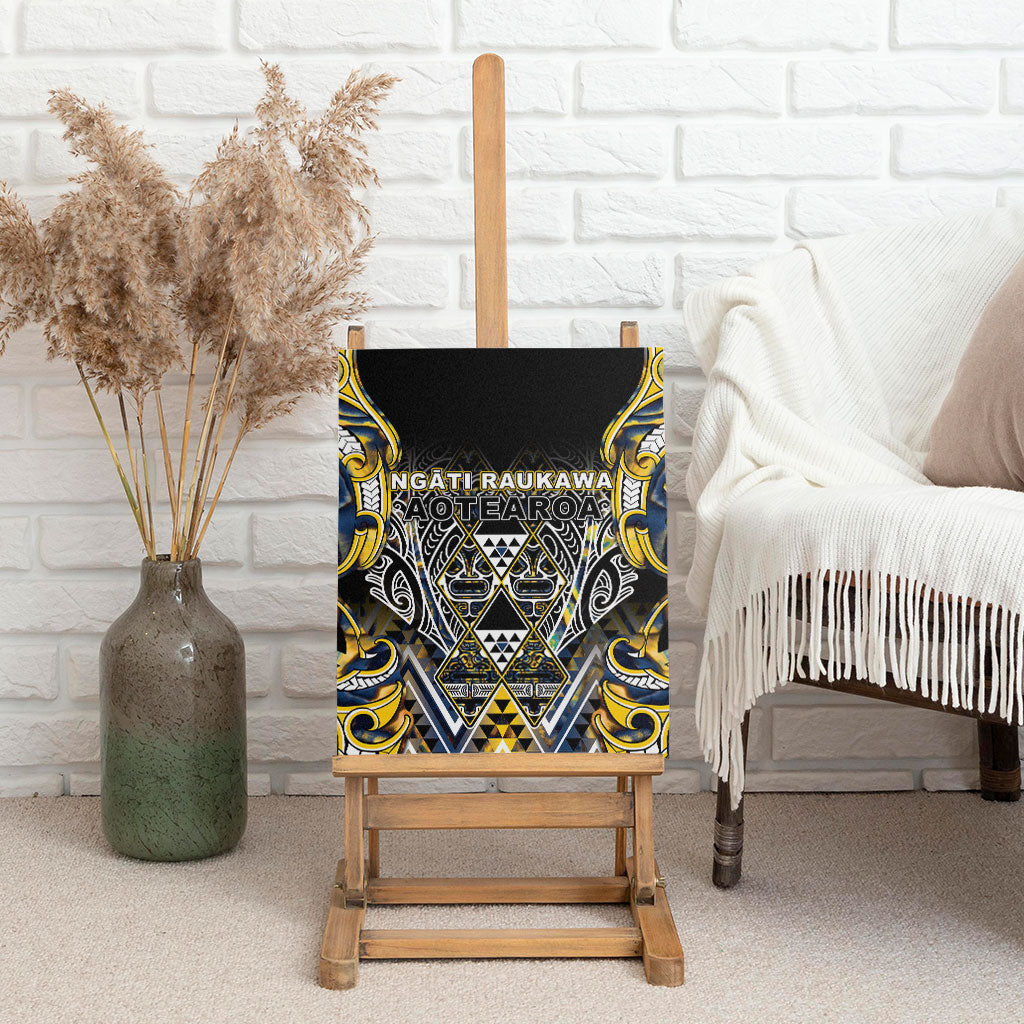 Aotearoa Ngati Raukawa Canvas Wall Art Maori Tribal Yellow And Navy Paua Shell Pattern DT05 - Polynesian Pride