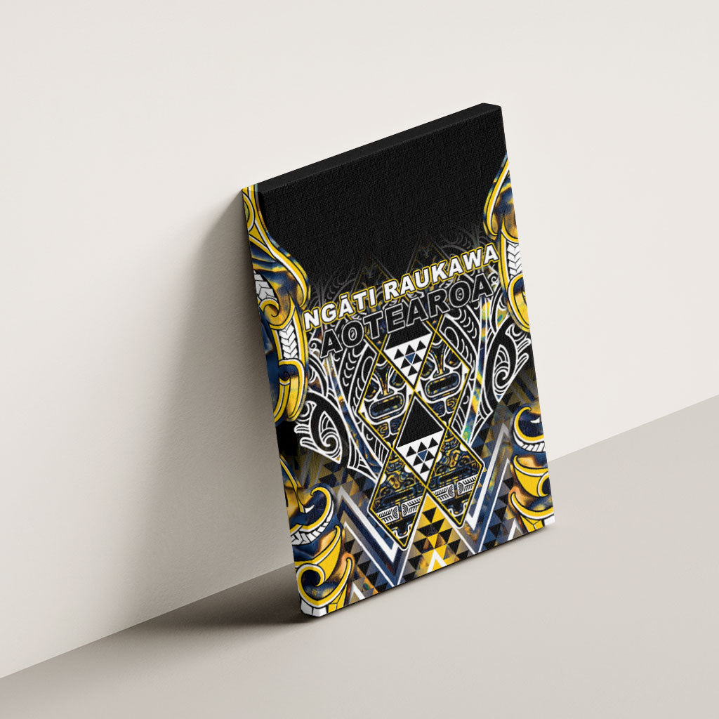 Aotearoa Ngati Raukawa Canvas Wall Art Maori Tribal Yellow And Navy Paua Shell Pattern DT05 - Polynesian Pride
