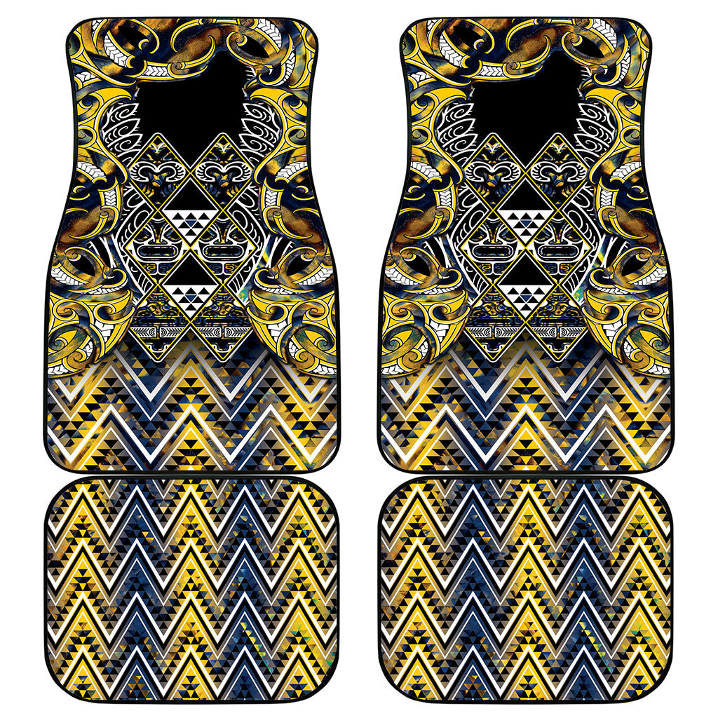 Aotearoa Ngati Raukawa Car Mats Maori Tribal Yellow And Navy Paua Shell Pattern DT05 - Polynesian Pride