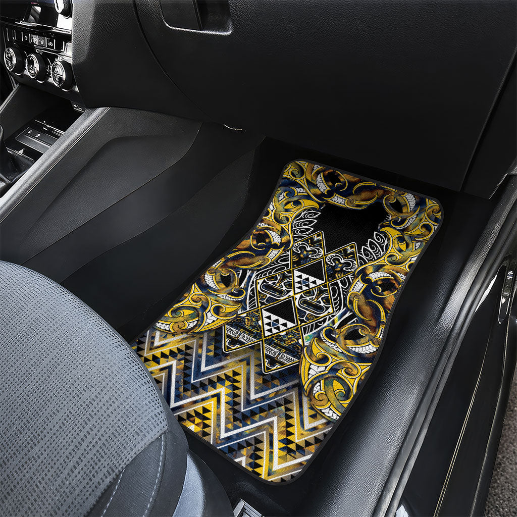 Aotearoa Ngati Raukawa Car Mats Maori Tribal Yellow And Navy Paua Shell Pattern DT05 - Polynesian Pride
