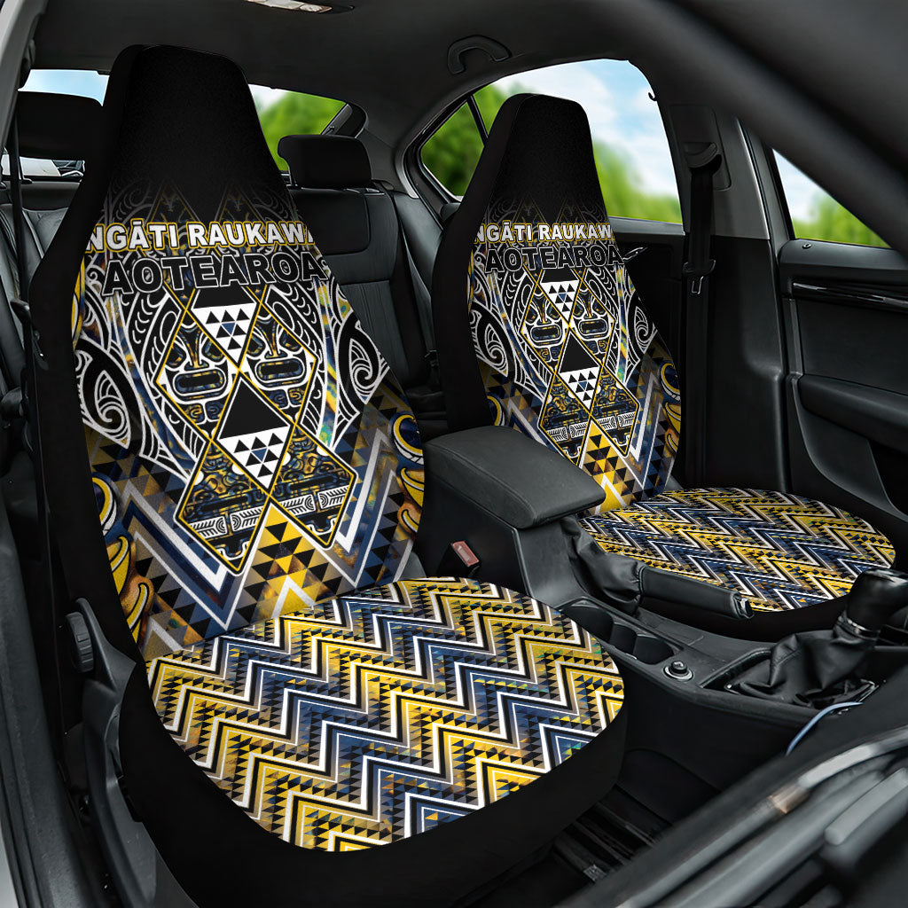 Aotearoa Ngati Raukawa Car Seat Cover Maori Tribal Yellow And Navy Paua Shell Pattern DT05 One Size Yellow - Polynesian Pride