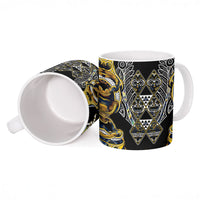 Aotearoa Ngati Raukawa Ceramic Mug Maori Tribal Yellow And Navy Paua Shell Pattern DT05 - Polynesian Pride