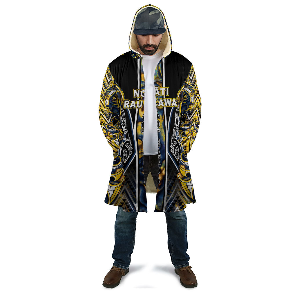 Aotearoa Ngati Raukawa Cloak Maori Tribal Yellow And Navy Paua Shell Pattern DT05 - Polynesian Pride