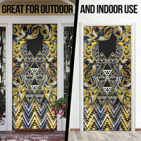 Aotearoa Ngati Raukawa Door Cover Maori Tribal Yellow And Navy Paua Shell Pattern DT05 - Polynesian Pride