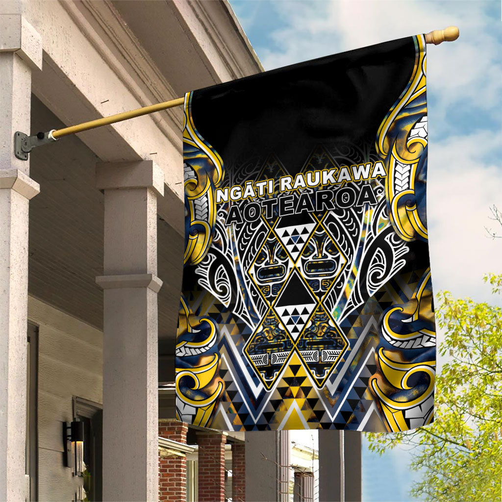 Aotearoa Ngati Raukawa Garden Flag Maori Tribal Yellow And Navy Paua Shell Pattern DT05 House Flag Yellow - Polynesian Pride