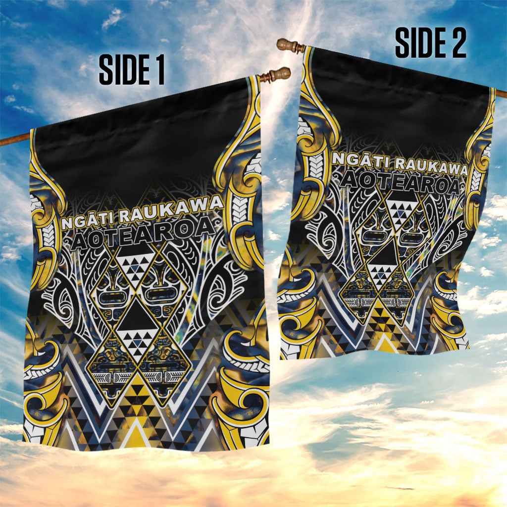 Aotearoa Ngati Raukawa Garden Flag Maori Tribal Yellow And Navy Paua Shell Pattern DT05 - Polynesian Pride