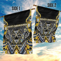 Aotearoa Ngati Raukawa Garden Flag Maori Tribal Yellow And Navy Paua Shell Pattern DT05 - Polynesian Pride