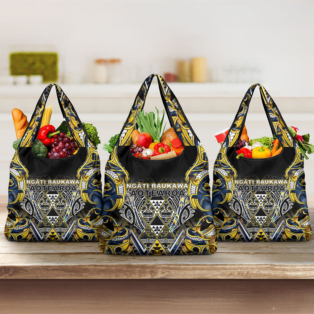 Aotearoa Ngati Raukawa Grocery Bag Maori Tribal Yellow And Navy Paua Shell Pattern DT05 3-pack One Size Yellow - Polynesian Pride