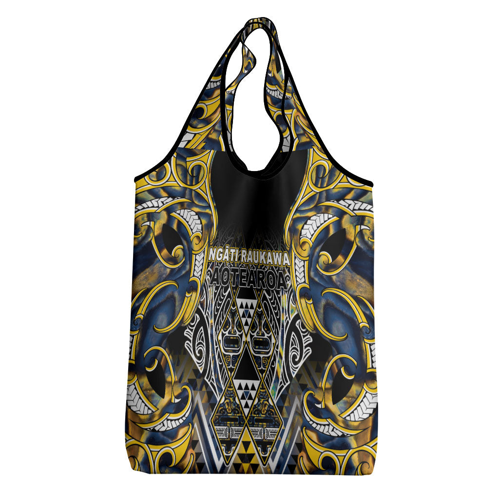 Aotearoa Ngati Raukawa Grocery Bag Maori Tribal Yellow And Navy Paua Shell Pattern DT05 - Polynesian Pride