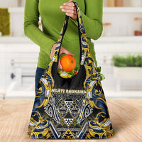 Aotearoa Ngati Raukawa Grocery Bag Maori Tribal Yellow And Navy Paua Shell Pattern DT05 - Polynesian Pride