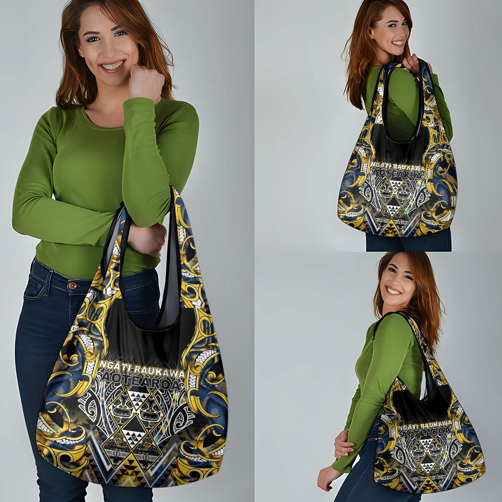 Aotearoa Ngati Raukawa Grocery Bag Maori Tribal Yellow And Navy Paua Shell Pattern DT05 - Polynesian Pride