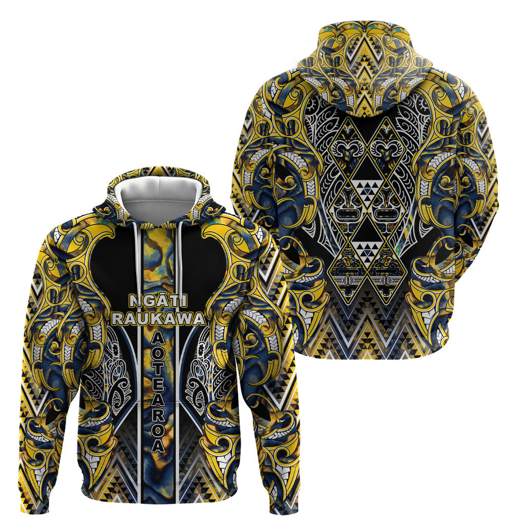 Aotearoa Ngati Raukawa Hoodie Maori Tribal Yellow And Navy Paua Shell Pattern DT05 - Polynesian Pride