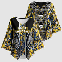 Aotearoa Ngati Raukawa Kimono Sleeve Blouse Maori Tribal Yellow And Navy Paua Shell Pattern DT05 - Polynesian Pride