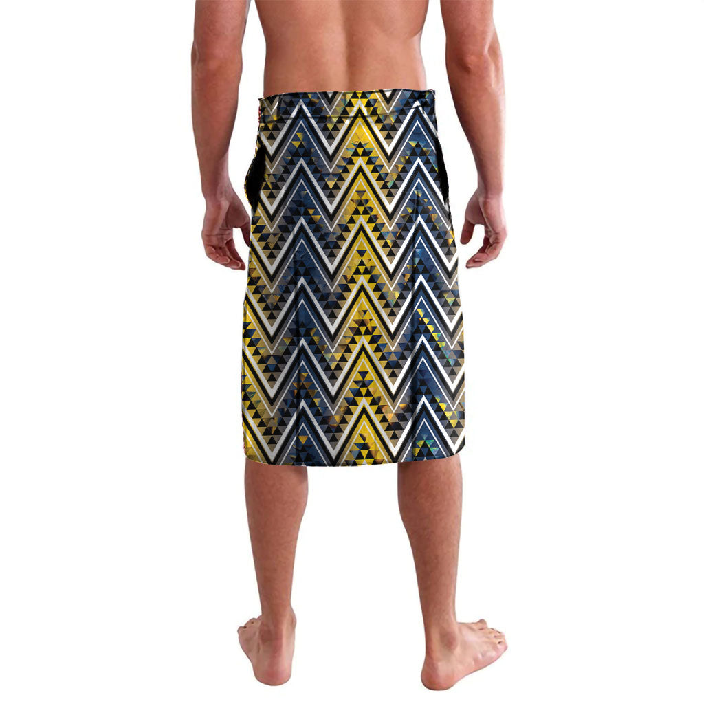 Aotearoa Ngati Raukawa Lavalava Maori Tribal Yellow And Navy Paua Shell Pattern DT05 - Polynesian Pride