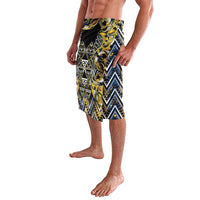 Aotearoa Ngati Raukawa Lavalava Maori Tribal Yellow And Navy Paua Shell Pattern DT05 - Polynesian Pride