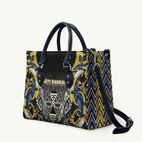 Aotearoa Ngati Raukawa Leather Bag Maori Tribal Yellow And Navy Paua Shell Pattern DT05 Yellow - Polynesian Pride