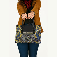 Aotearoa Ngati Raukawa Leather Bag Maori Tribal Yellow And Navy Paua Shell Pattern DT05 - Polynesian Pride