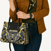Aotearoa Ngati Raukawa Leather Bag Maori Tribal Yellow And Navy Paua Shell Pattern DT05 - Polynesian Pride