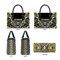 Aotearoa Ngati Raukawa Leather Bag Maori Tribal Yellow And Navy Paua Shell Pattern DT05 - Polynesian Pride