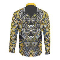 Aotearoa Ngati Raukawa Long Sleeve Button Shirt Maori Tribal Yellow And Navy Paua Shell Pattern DT05 - Polynesian Pride