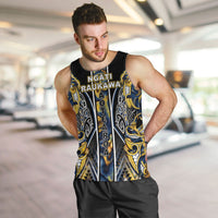 Aotearoa Ngati Raukawa Men Tank Top Maori Tribal Yellow And Navy Paua Shell Pattern DT05 Yellow - Polynesian Pride