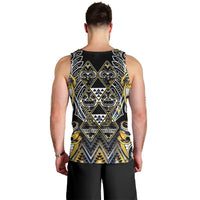 Aotearoa Ngati Raukawa Men Tank Top Maori Tribal Yellow And Navy Paua Shell Pattern DT05 - Polynesian Pride
