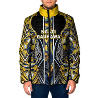 Aotearoa Ngati Raukawa Padded Jacket Maori Tribal Yellow And Navy Paua Shell Pattern DT05 Men Yellow - Polynesian Pride