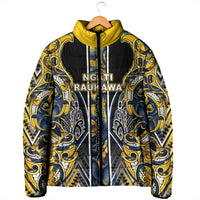 Aotearoa Ngati Raukawa Padded Jacket Maori Tribal Yellow And Navy Paua Shell Pattern DT05 - Polynesian Pride