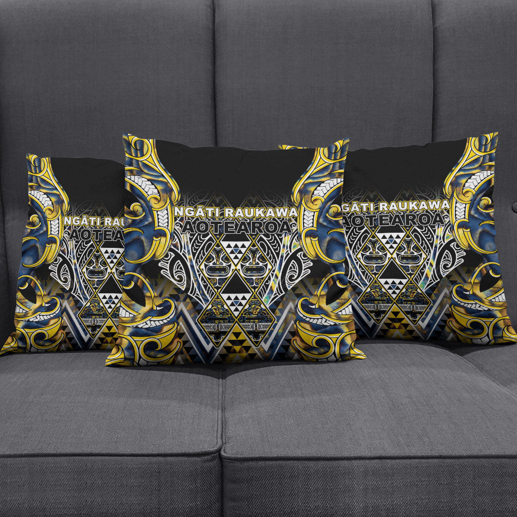 Aotearoa Ngati Raukawa Pillow Cover Maori Tribal Yellow And Navy Paua Shell Pattern DT05 - Polynesian Pride